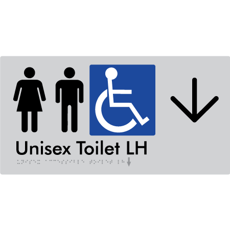 Unisex Accessible Toilet LH w/ Large Arrow - Braille Tactile Signs Aust.