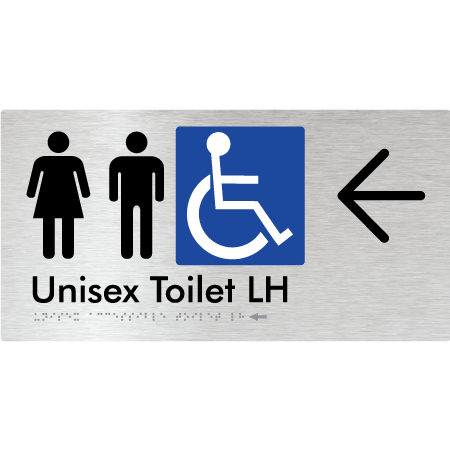 Unisex Accessible Toilet LH w/ Large Arrow - Braille Tactile Signs Aust.