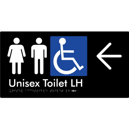 Unisex Accessible Toilet LH w/ Large Arrow - Braille Tactile Signs Aust.