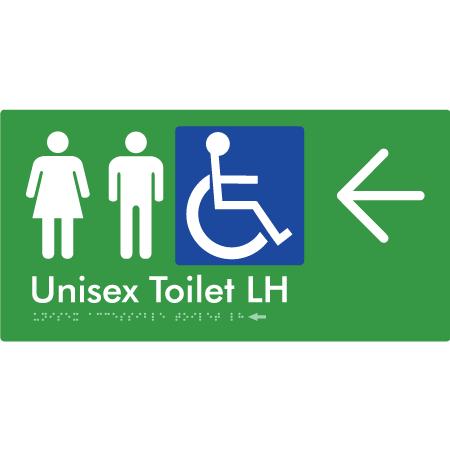 Unisex Accessible Toilet LH w/ Large Arrow - Braille Tactile Signs Aust.