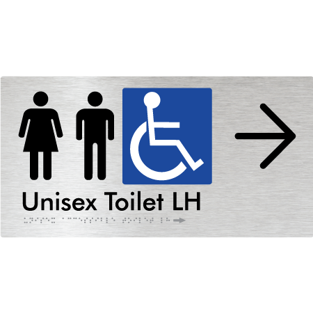 Unisex Accessible Toilet LH w/ Large Arrow - Braille Tactile Signs Aust.