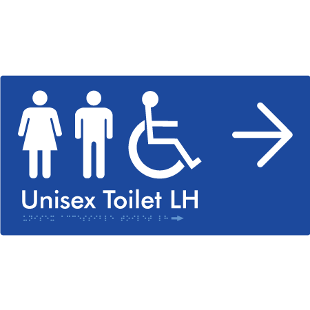 Unisex Accessible Toilet LH w/ Large Arrow - Braille Tactile Signs Aust.