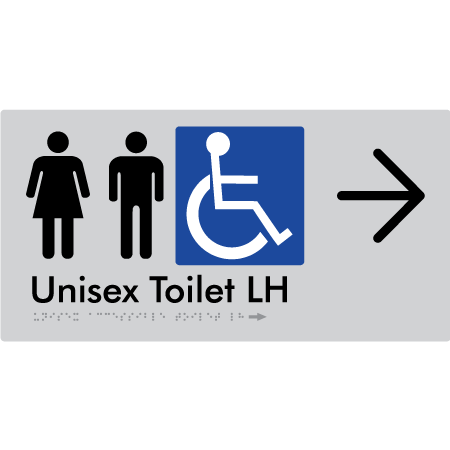 Unisex Accessible Toilet LH w/ Large Arrow - Braille Tactile Signs Aust.