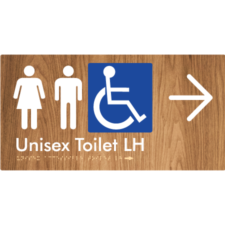 Unisex Accessible Toilet LH w/ Large Arrow - Braille Tactile Signs Aust.