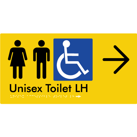 Unisex Accessible Toilet LH w/ Large Arrow - Braille Tactile Signs Aust.