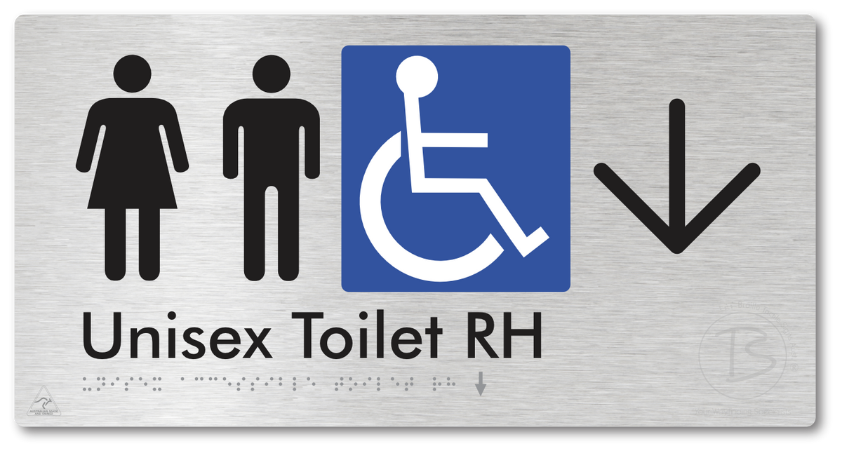 Unisex Accessible Toilet RH with Large Directional Arrow - Braille Tactile Signs Aust.