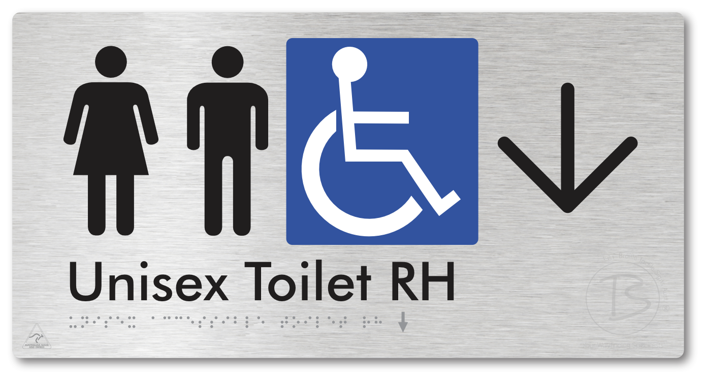 Unisex Accessible Toilet RH with Large Directional Arrow - Braille Tactile Signs Aust.