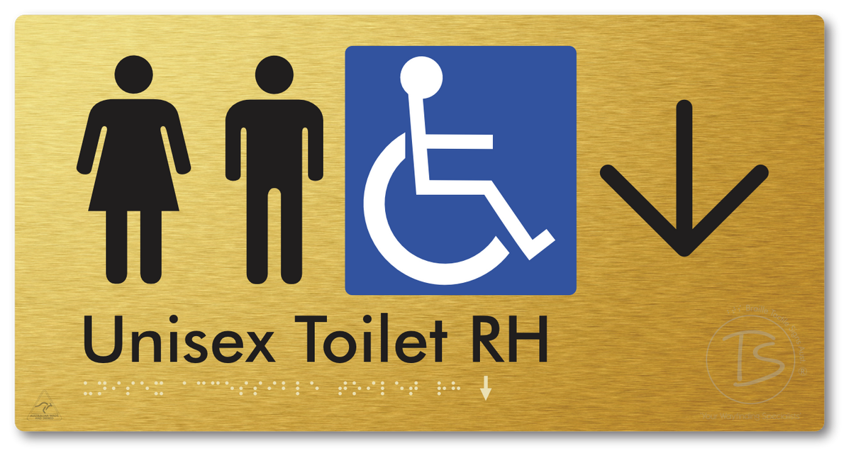 Unisex Accessible Toilet RH with Large Directional Arrow - Braille Tactile Signs Aust.