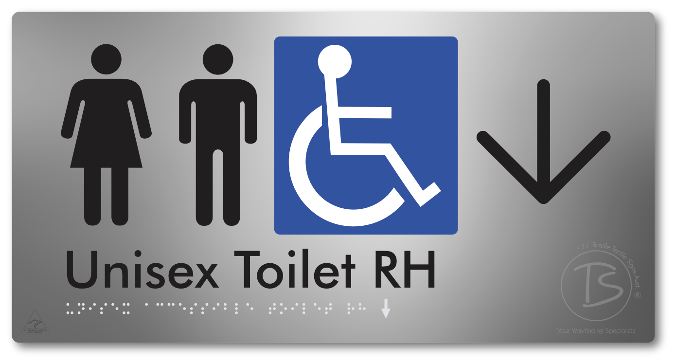 Unisex Accessible Toilet RH with Large Directional Arrow - Braille Tactile Signs Aust.