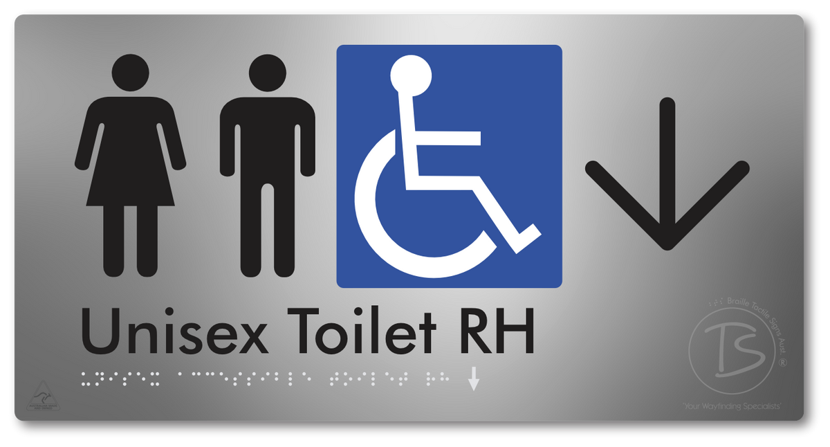 Unisex Accessible Toilet RH with Large Directional Arrow - Braille Tactile Signs Aust.