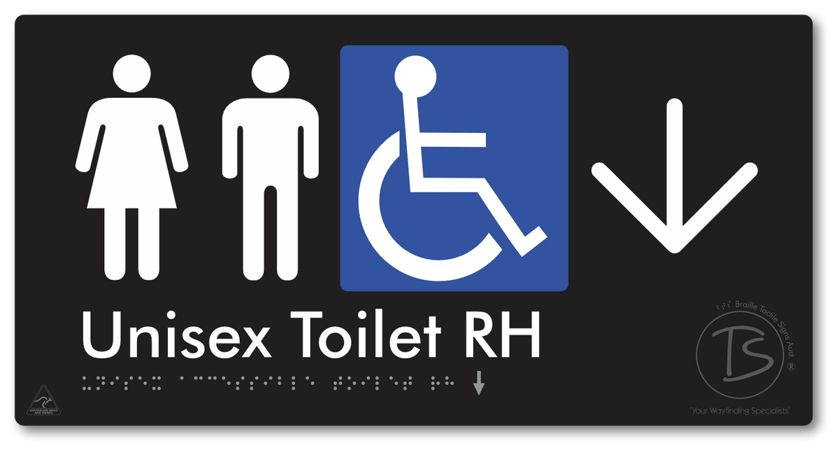Unisex Accessible Toilet RH with Large Directional Arrow - Braille Tactile Signs Aust.