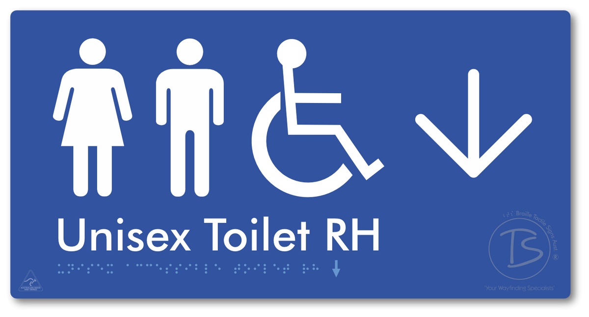 Unisex Accessible Toilet RH with Large Directional Arrow - Braille Tactile Signs Aust.
