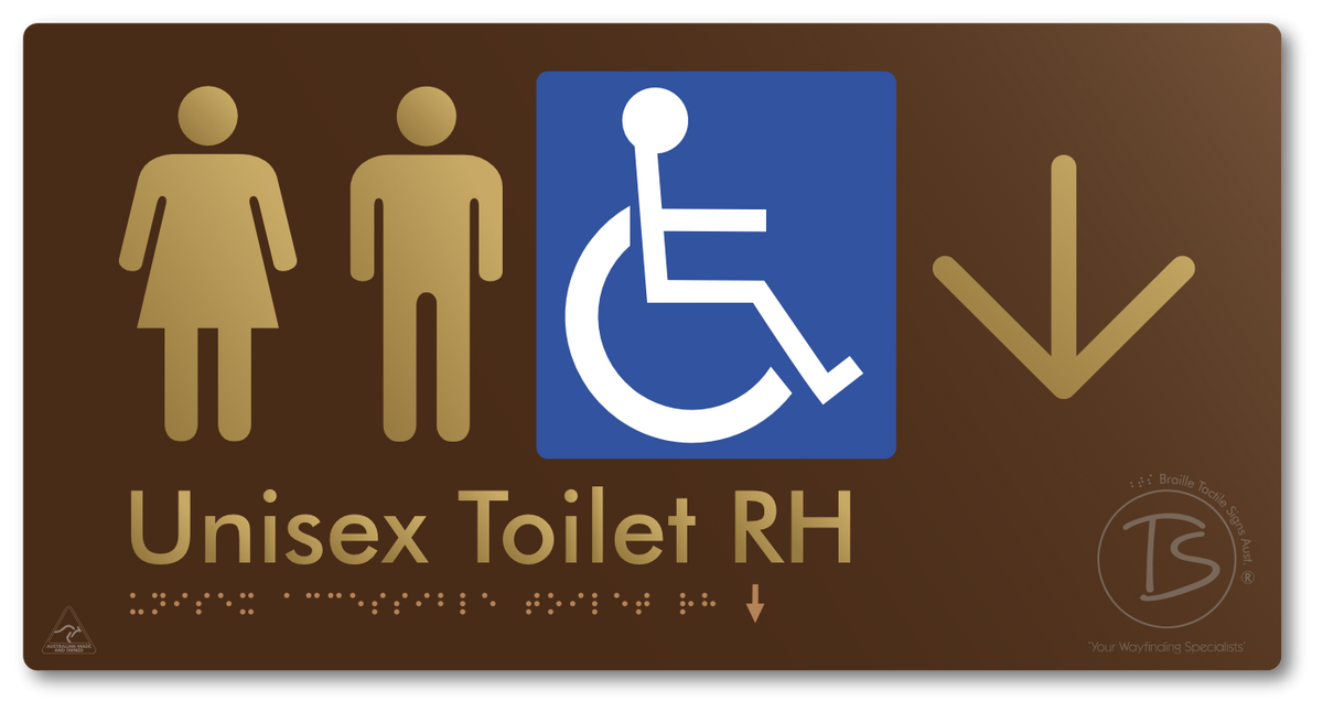 Unisex Accessible Toilet RH with Large Directional Arrow - Braille Tactile Signs Aust.