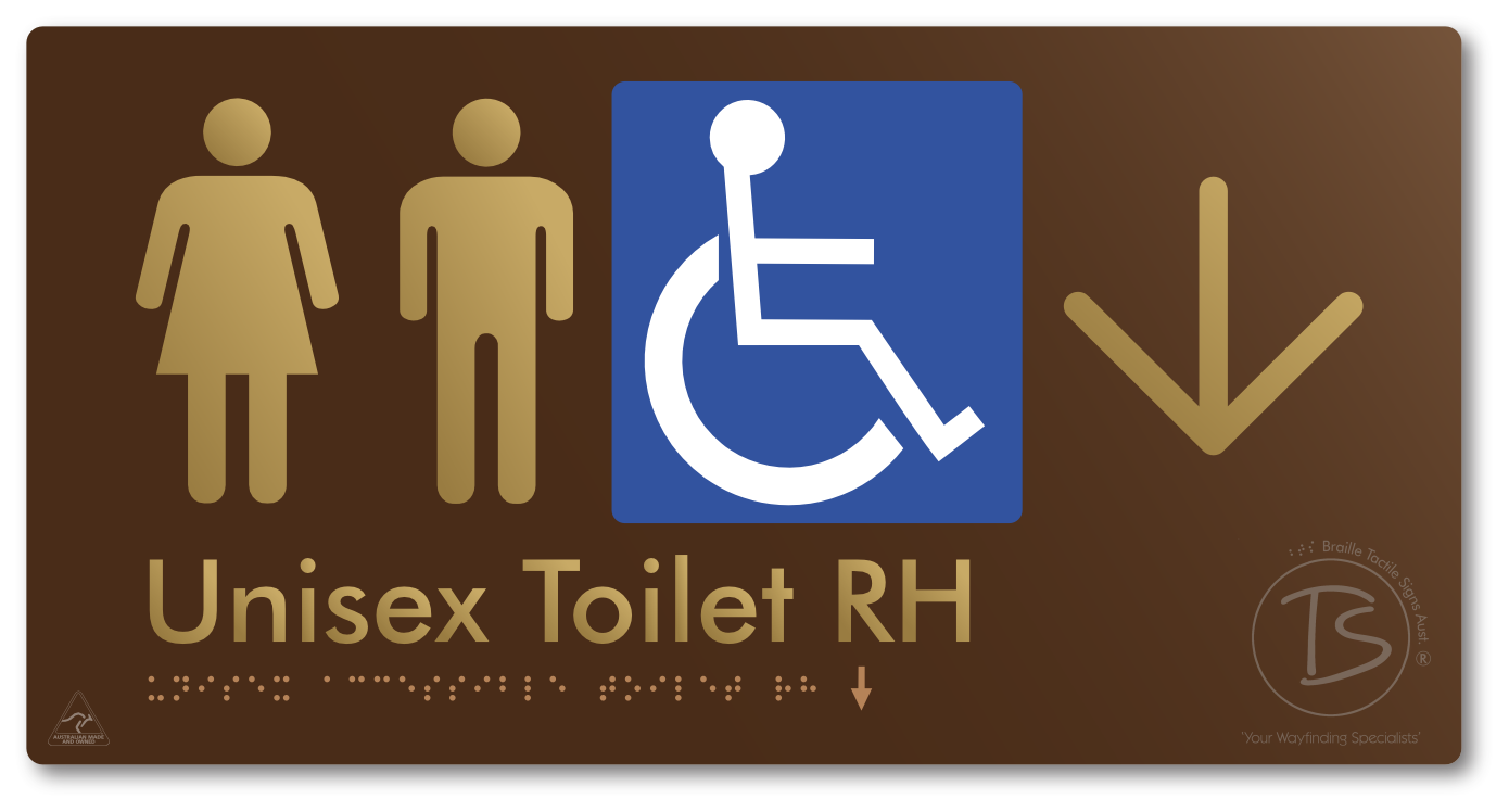 Unisex Accessible Toilet RH with Large Directional Arrow - Braille Tactile Signs Aust.