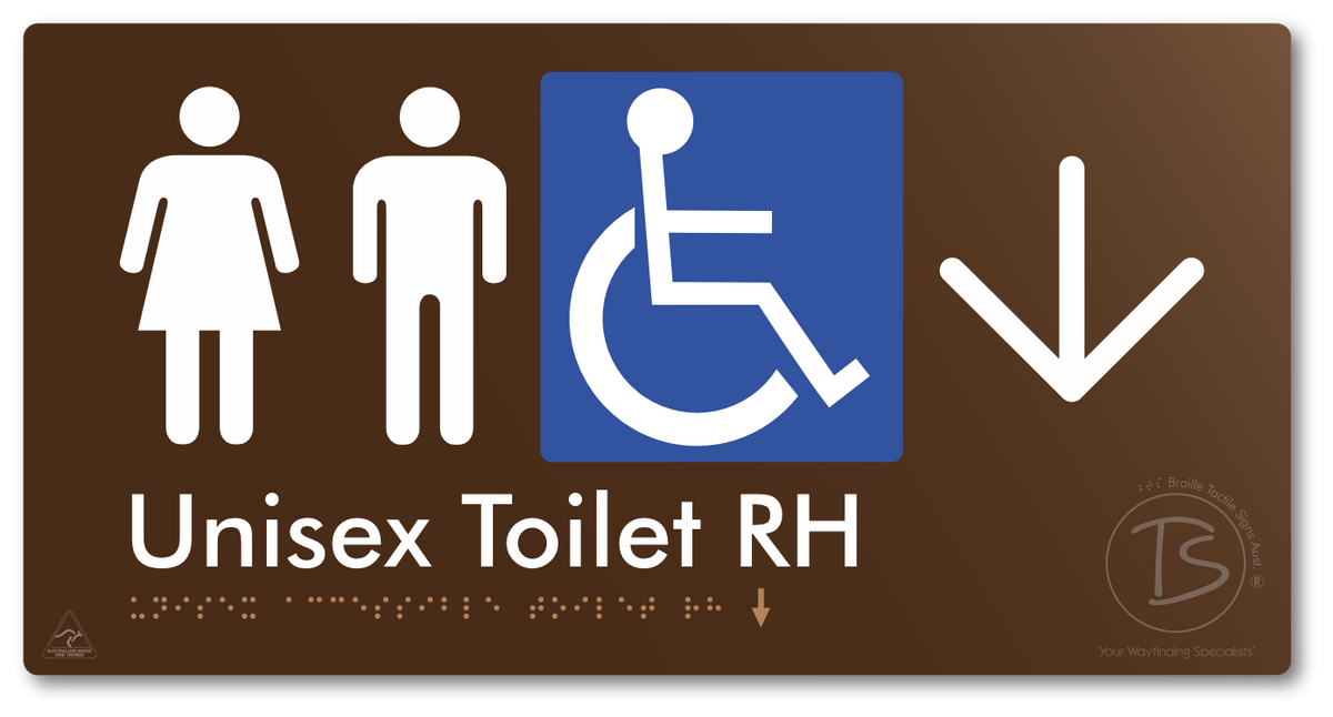 Unisex Accessible Toilet RH with Large Directional Arrow - Braille Tactile Signs Aust.