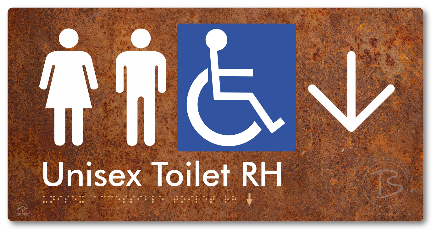 Unisex Accessible Toilet RH with Large Directional Arrow - Braille Tactile Signs Aust.