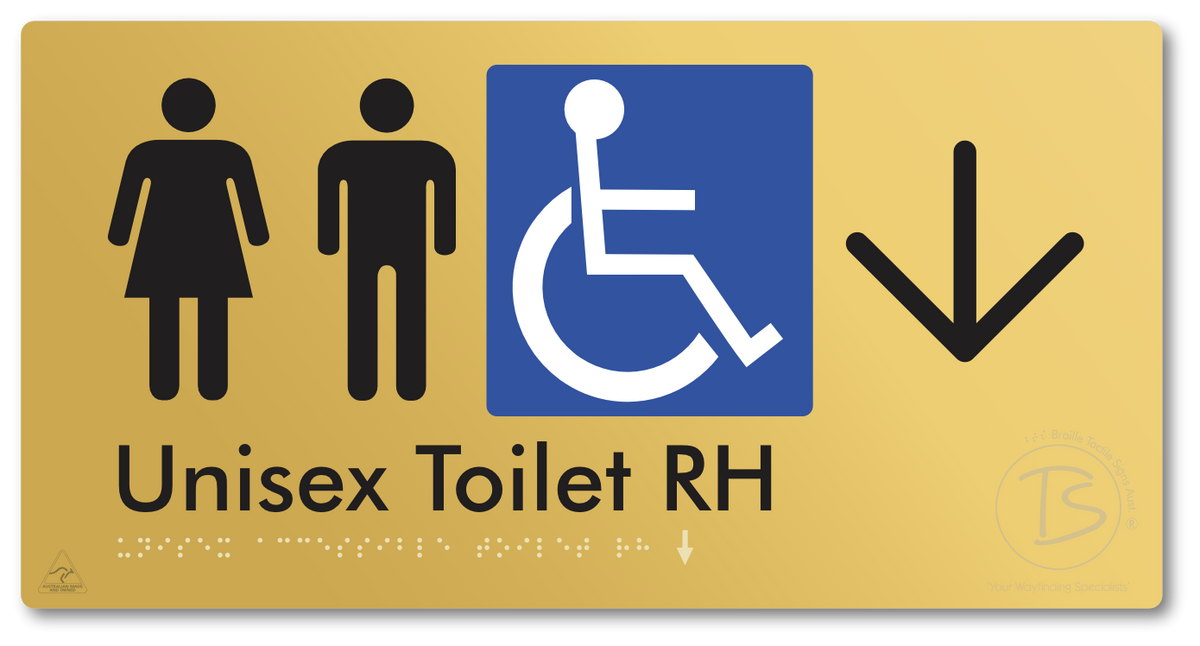 Unisex Accessible Toilet RH with Large Directional Arrow - Braille Tactile Signs Aust.