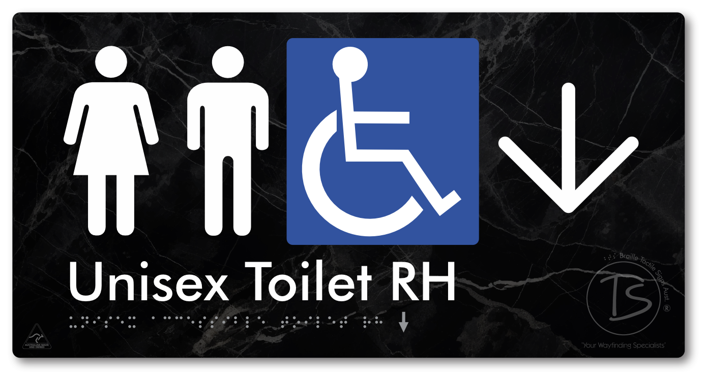 Unisex Accessible Toilet RH with Large Directional Arrow - Braille Tactile Signs Aust.