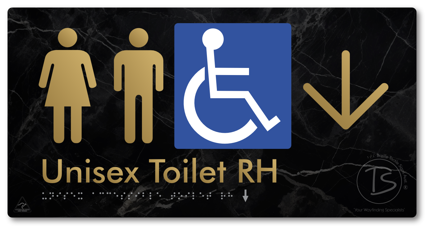 Unisex Accessible Toilet RH with Large Directional Arrow - Braille Tactile Signs Aust.