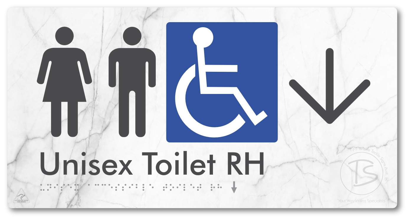 Unisex Accessible Toilet RH with Large Directional Arrow - Braille Tactile Signs Aust.