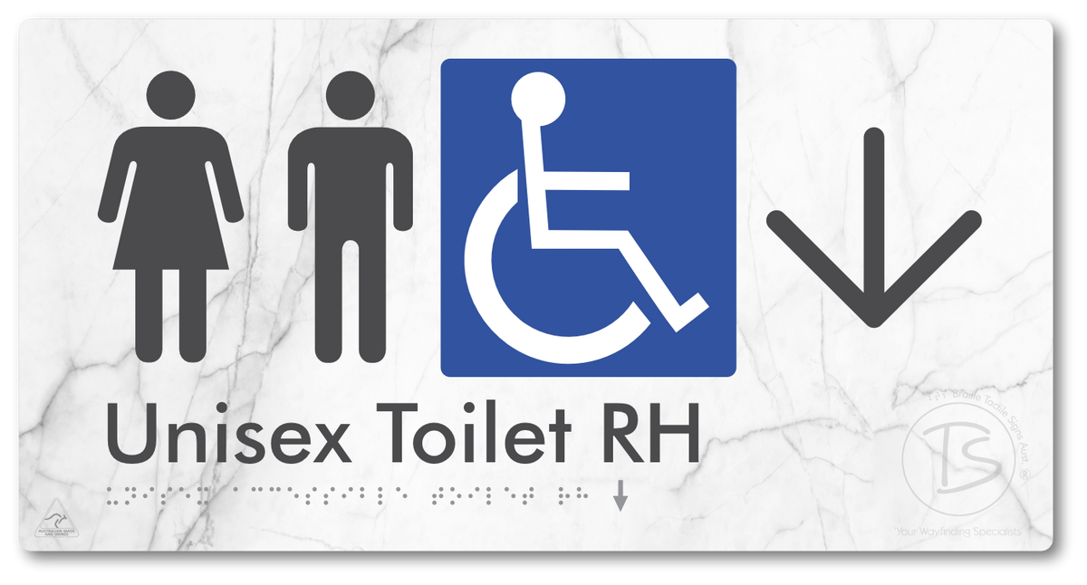 Unisex Accessible Toilet RH with Large Directional Arrow - Braille Tactile Signs Aust.