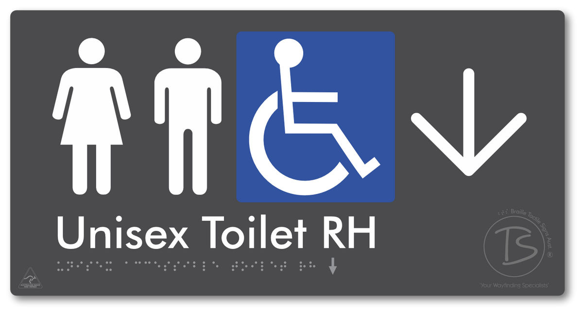 Unisex Accessible Toilet RH with Large Directional Arrow - Braille Tactile Signs Aust.