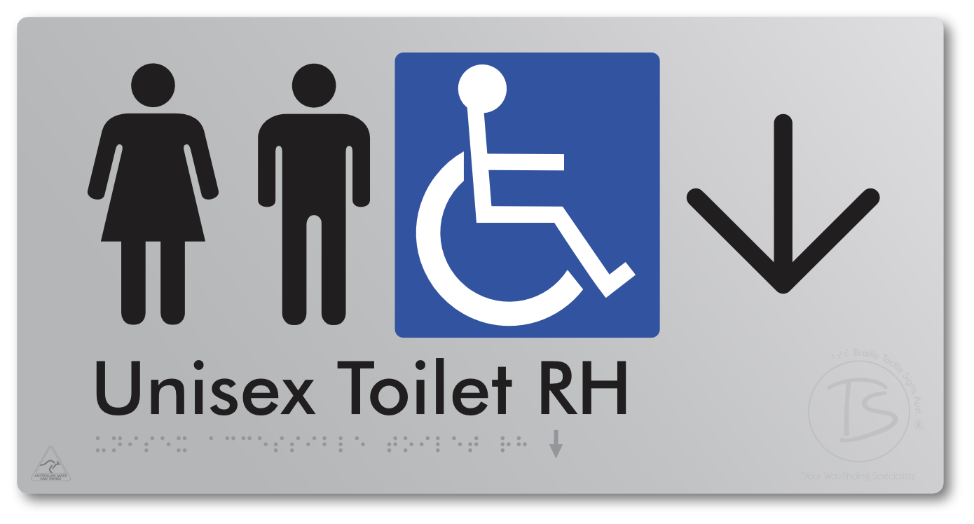 Unisex Accessible Toilet RH with Large Directional Arrow - Braille Tactile Signs Aust.