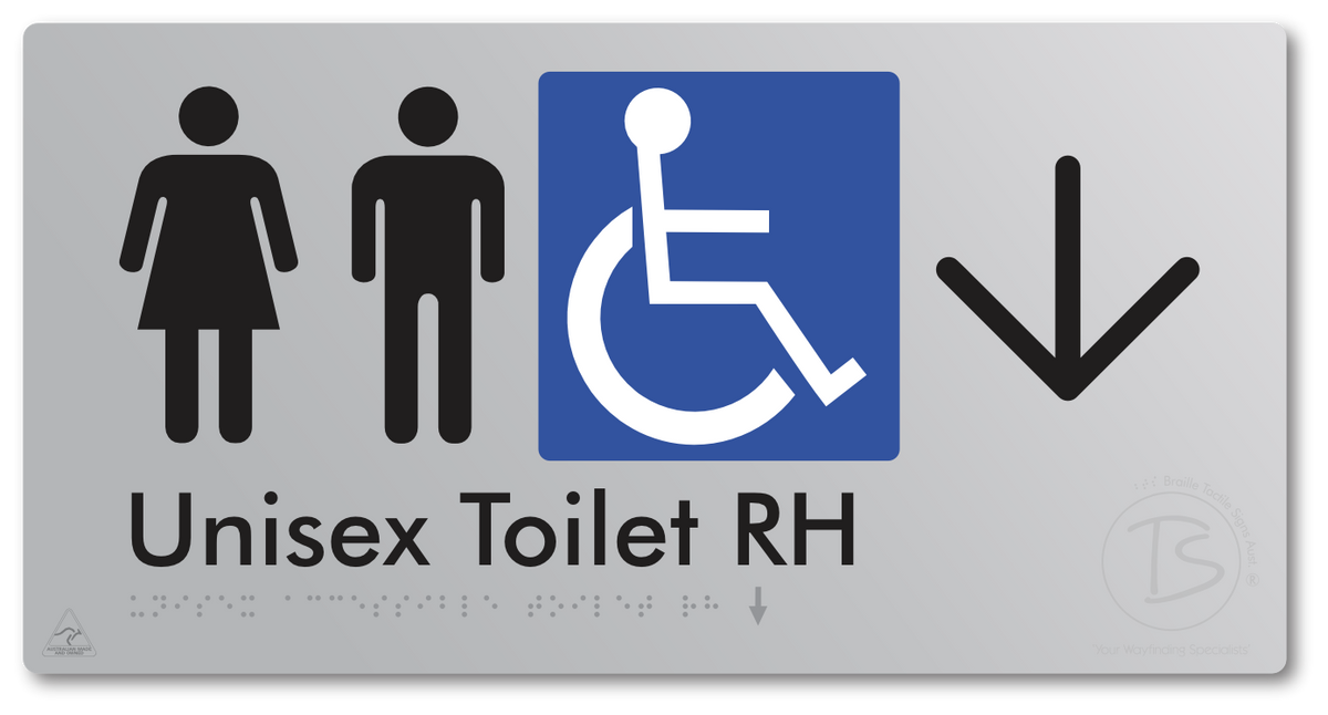 Unisex Accessible Toilet RH with Large Directional Arrow - Braille Tactile Signs Aust.
