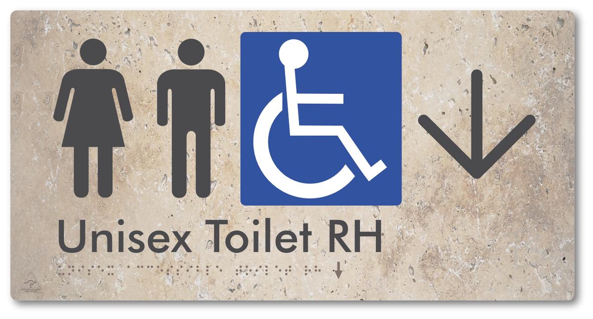 Unisex Accessible Toilet RH with Large Directional Arrow - Braille Tactile Signs Aust.