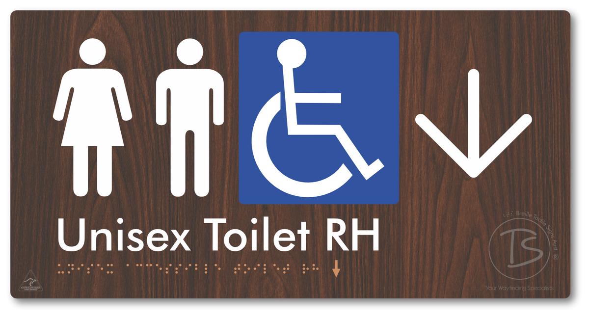 Unisex Accessible Toilet RH with Large Directional Arrow - Braille Tactile Signs Aust.