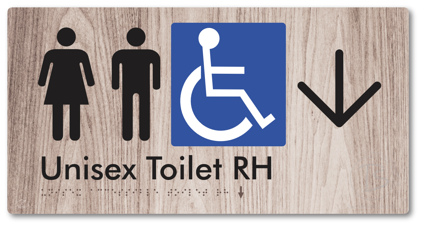 Unisex Accessible Toilet RH with Large Directional Arrow - Braille Tactile Signs Aust.