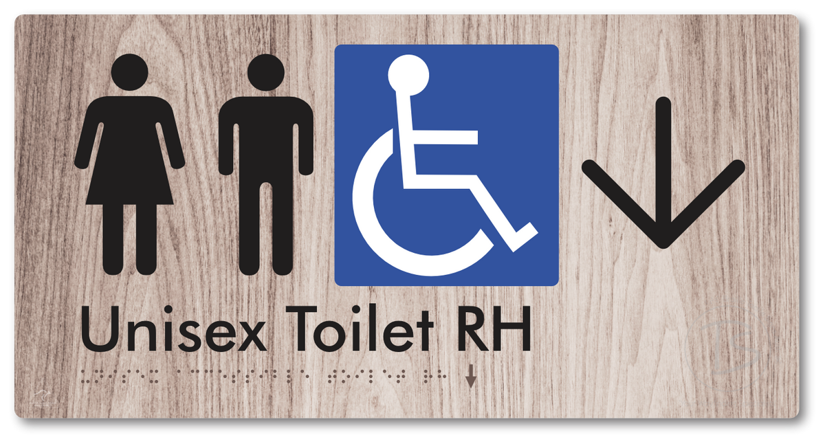 Unisex Accessible Toilet RH with Large Directional Arrow - Braille Tactile Signs Aust.