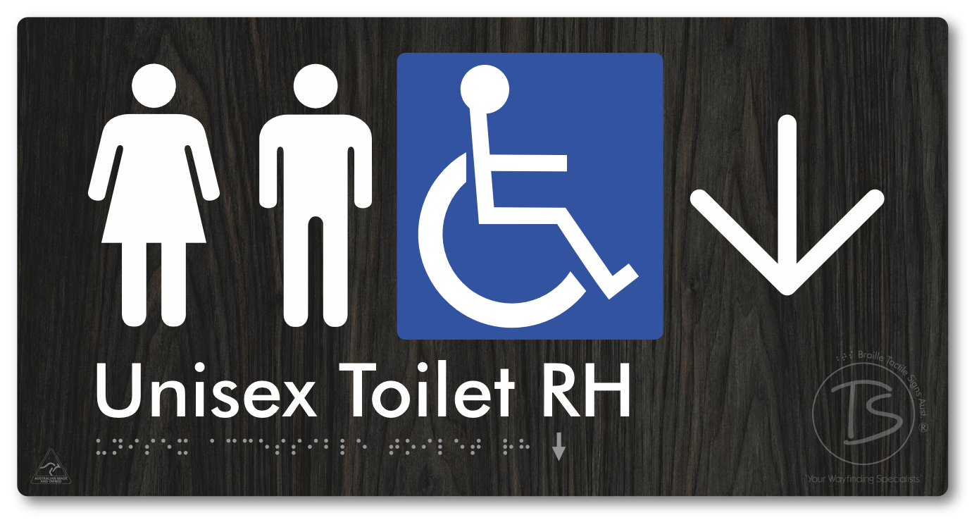 Unisex Accessible Toilet RH with Large Directional Arrow - Braille Tactile Signs Aust.
