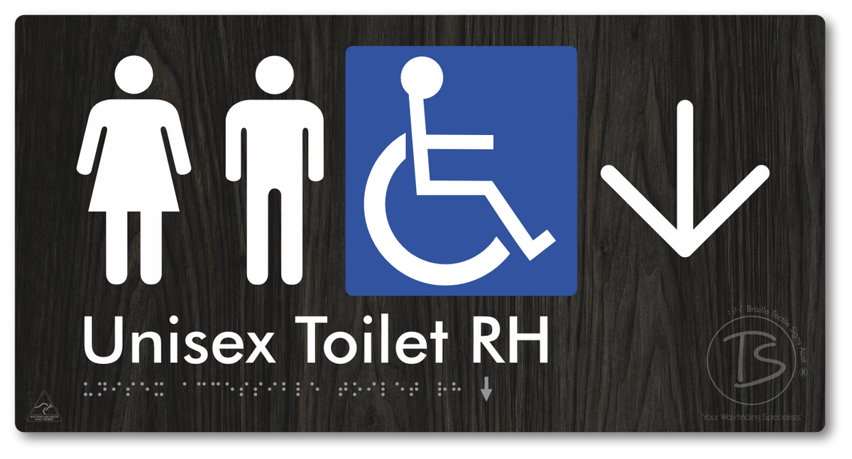 Unisex Accessible Toilet RH with Large Directional Arrow - Braille Tactile Signs Aust.