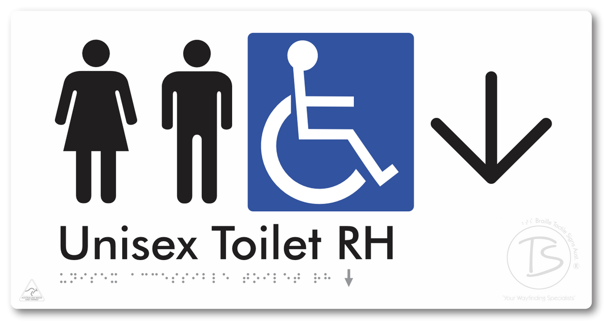 Unisex Accessible Toilet RH with Large Directional Arrow - Braille Tactile Signs Aust.