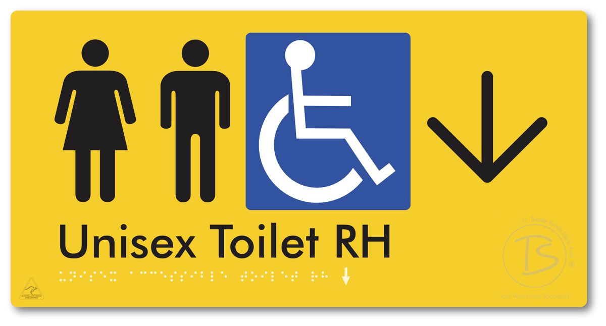 Unisex Accessible Toilet RH with Large Directional Arrow - Braille Tactile Signs Aust.
