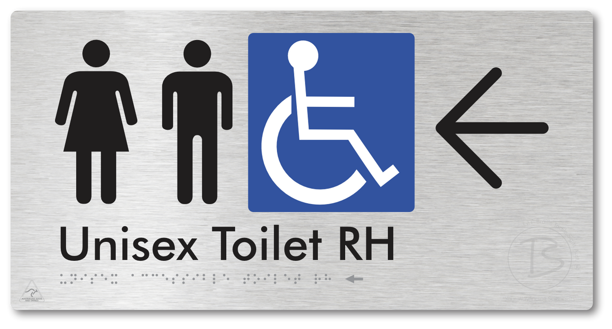 Unisex Accessible Toilet RH with Large Directional Arrow - Braille Tactile Signs Aust.