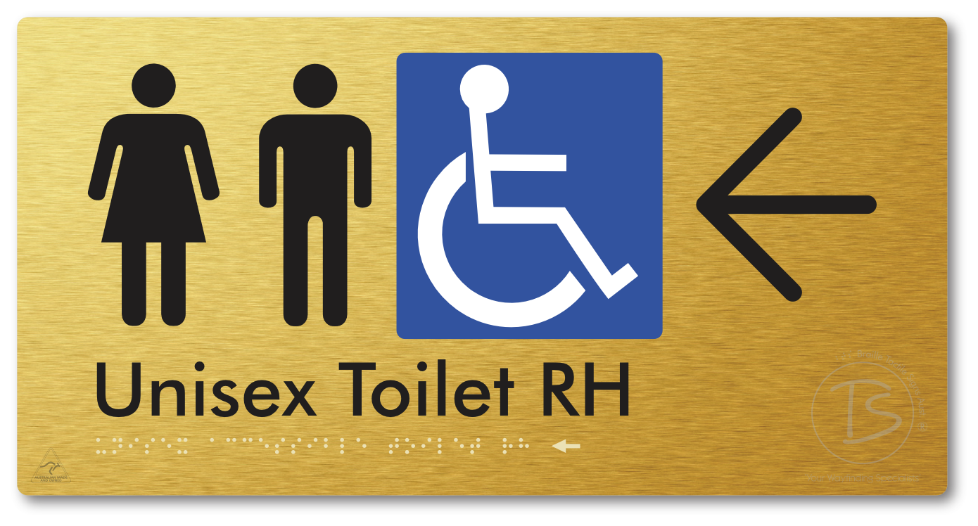 Unisex Accessible Toilet RH with Large Directional Arrow - Braille Tactile Signs Aust.