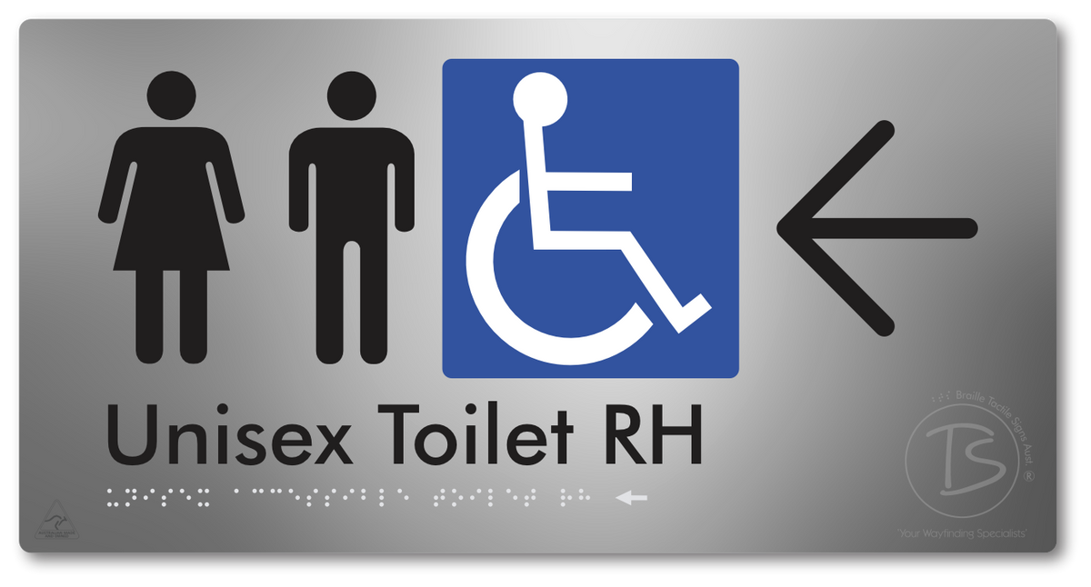 Unisex Accessible Toilet RH with Large Directional Arrow - Braille Tactile Signs Aust.