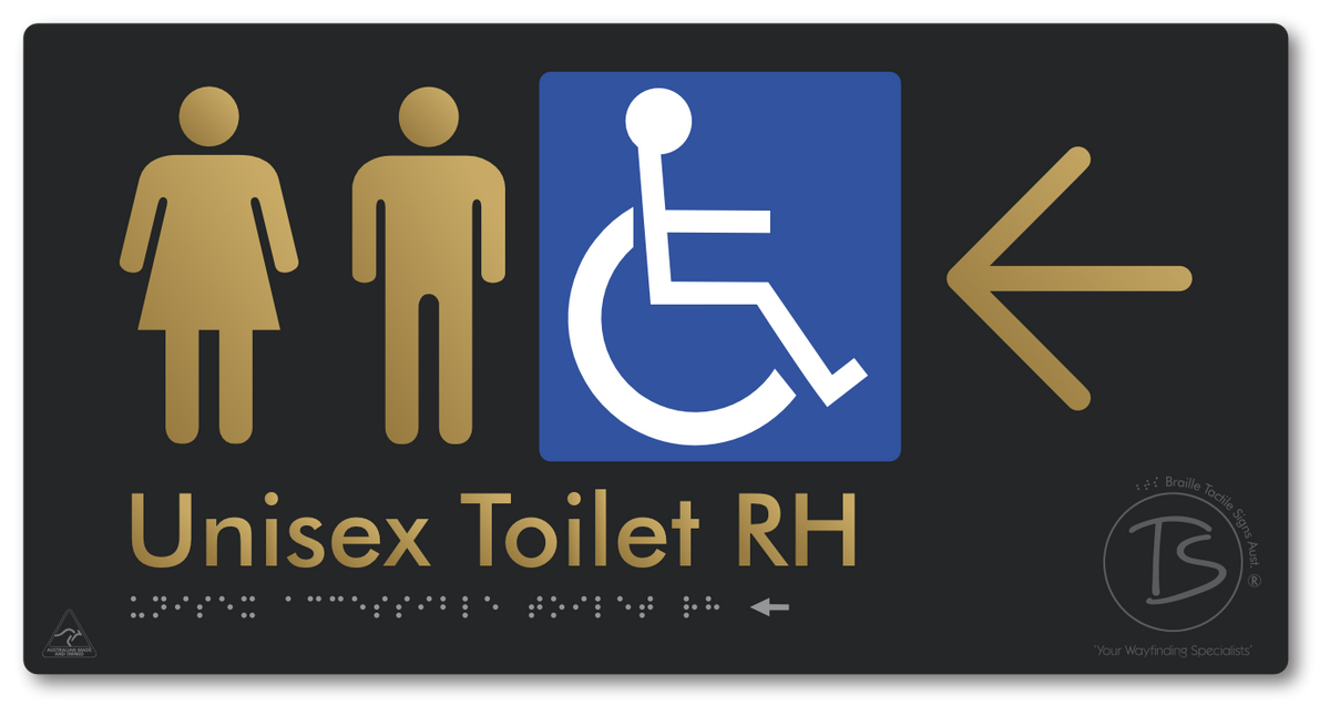 Unisex Accessible Toilet RH with Large Directional Arrow - Braille Tactile Signs Aust.