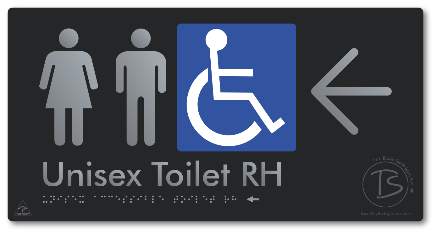 Unisex Accessible Toilet RH with Large Directional Arrow - Braille Tactile Signs Aust.