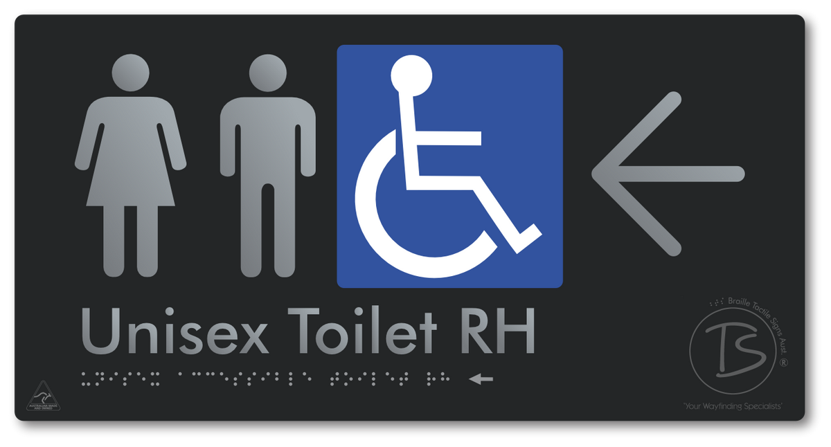 Unisex Accessible Toilet RH with Large Directional Arrow - Braille Tactile Signs Aust.