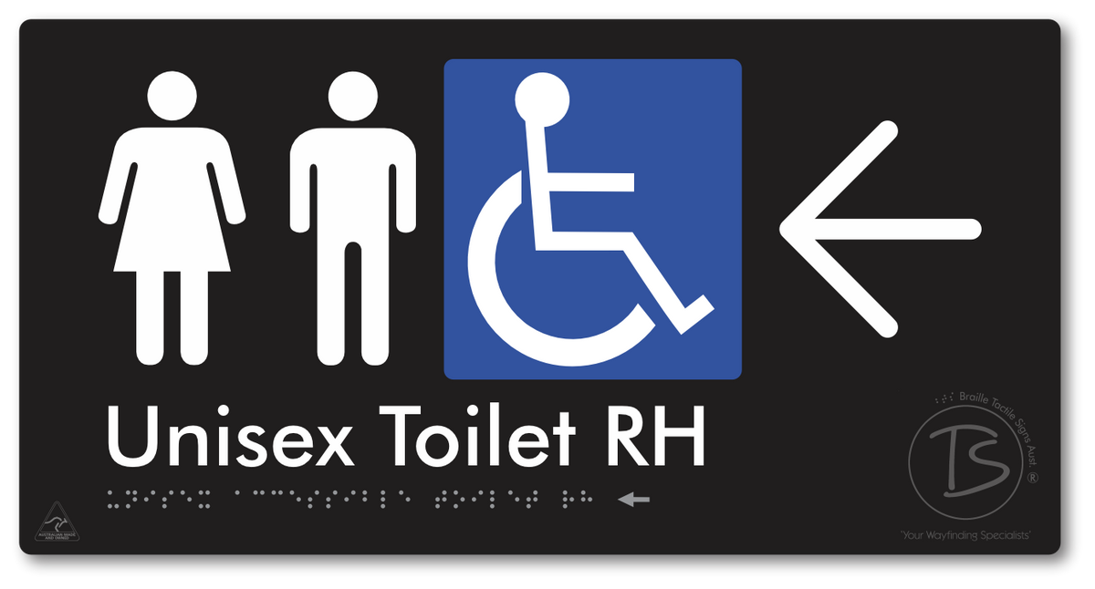 Unisex Accessible Toilet RH with Large Directional Arrow - Braille Tactile Signs Aust.