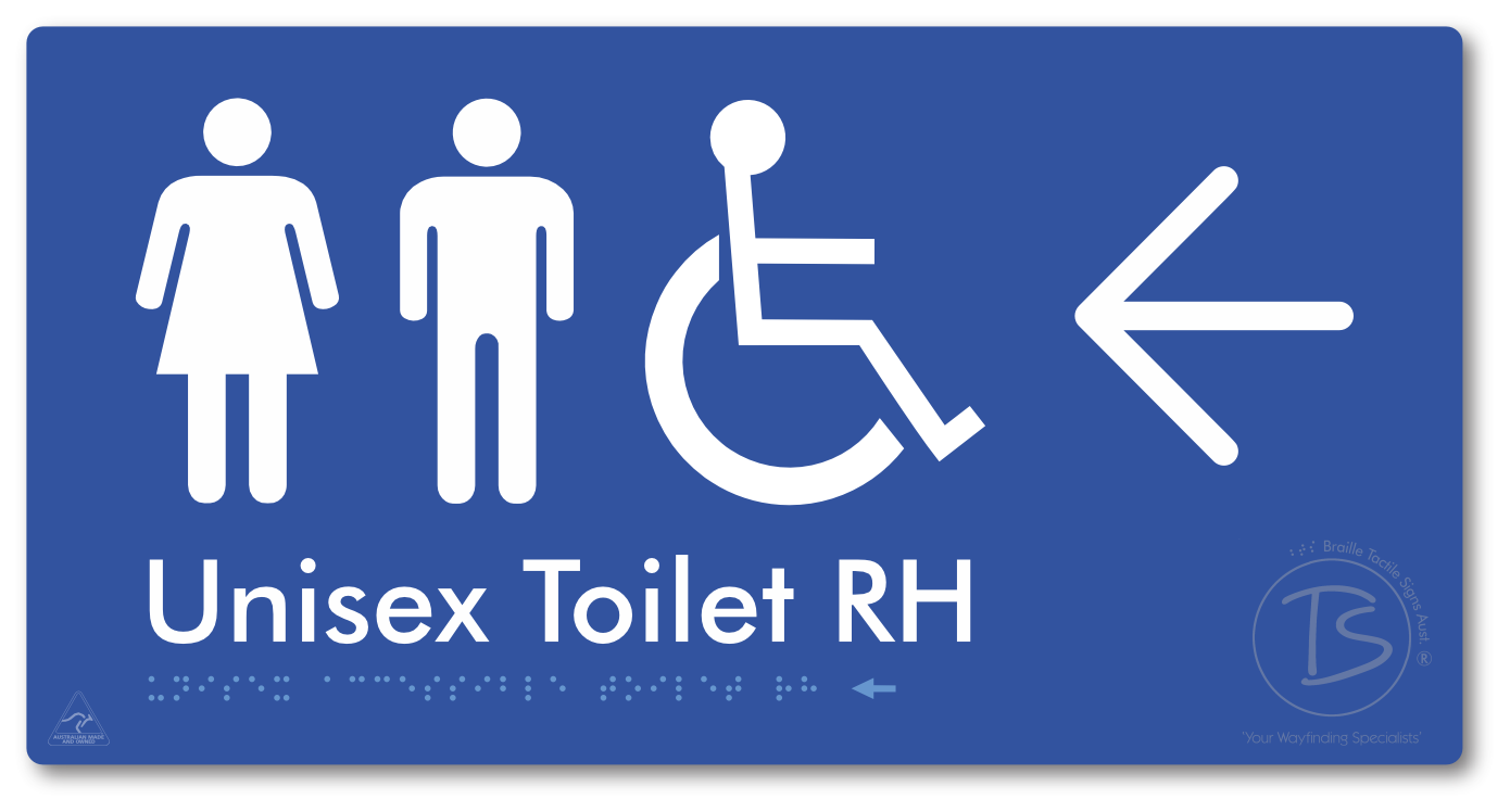 Unisex Accessible Toilet RH with Large Directional Arrow - Braille Tactile Signs Aust.