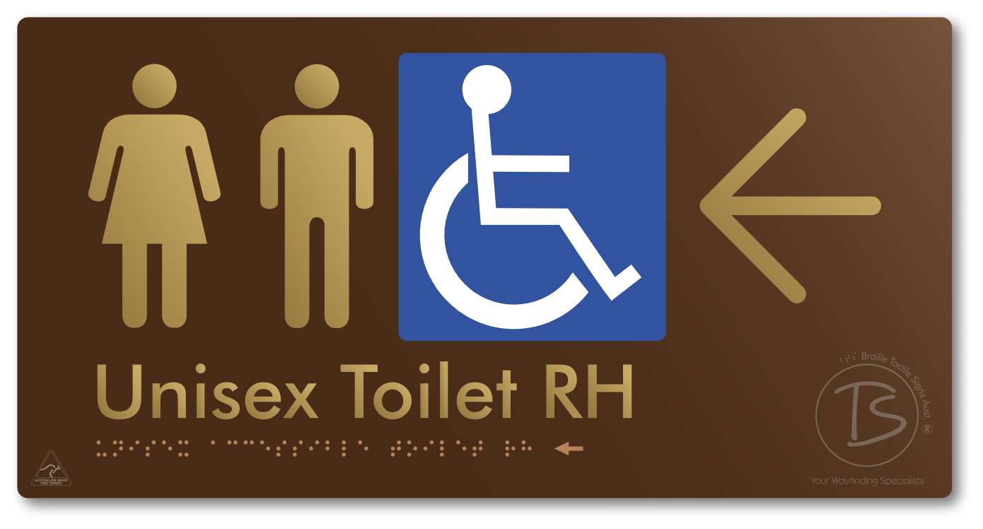 Unisex Accessible Toilet RH with Large Directional Arrow - Braille Tactile Signs Aust.