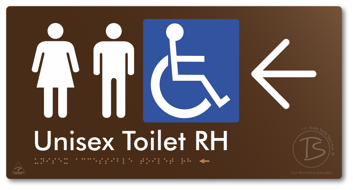 Unisex Accessible Toilet RH with Large Directional Arrow - Braille Tactile Signs Aust.