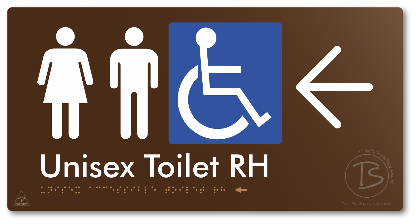 Unisex Accessible Toilet RH with Large Directional Arrow - Braille Tactile Signs Aust.