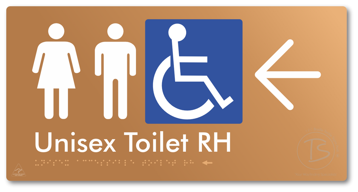 Unisex Accessible Toilet RH with Large Directional Arrow - Braille Tactile Signs Aust.