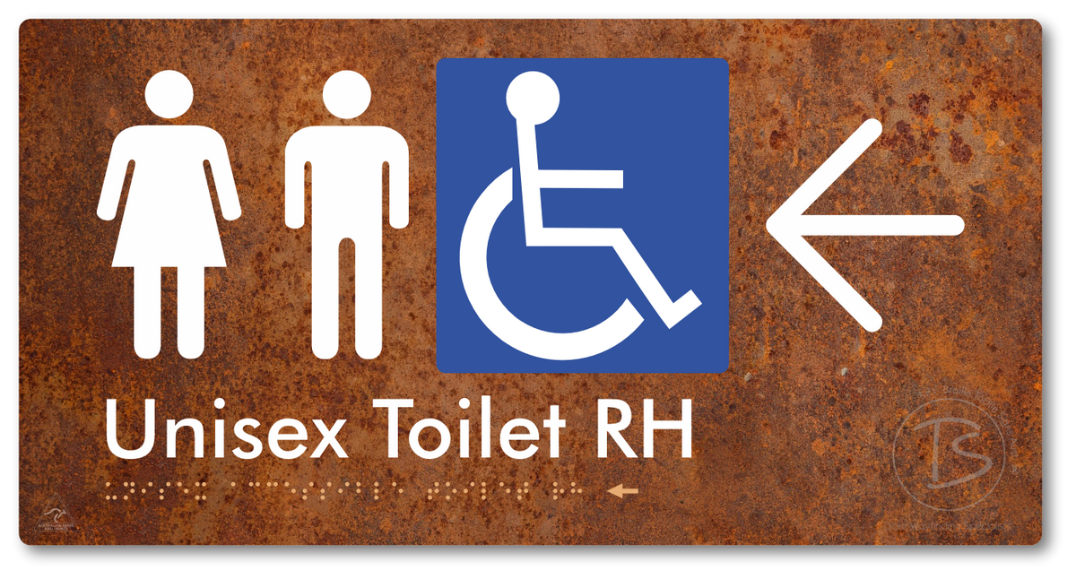 Unisex Accessible Toilet RH with Large Directional Arrow - Braille Tactile Signs Aust.