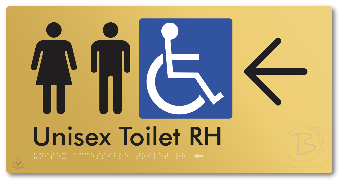 Unisex Accessible Toilet RH with Large Directional Arrow - Braille Tactile Signs Aust.